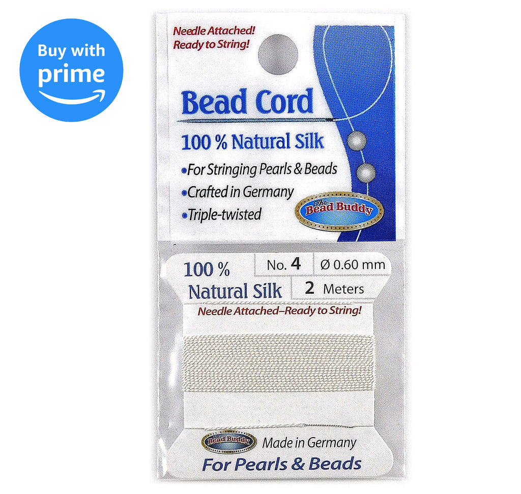 Bead Buddy 0.6mm White Silk Cord Thread with Attached Needle for Jewelry Making, 2m Long