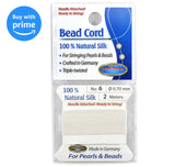 # 6 (0.7mm) White Silk Cord Thread With Attached Needle For Jewelry Making, 2m long