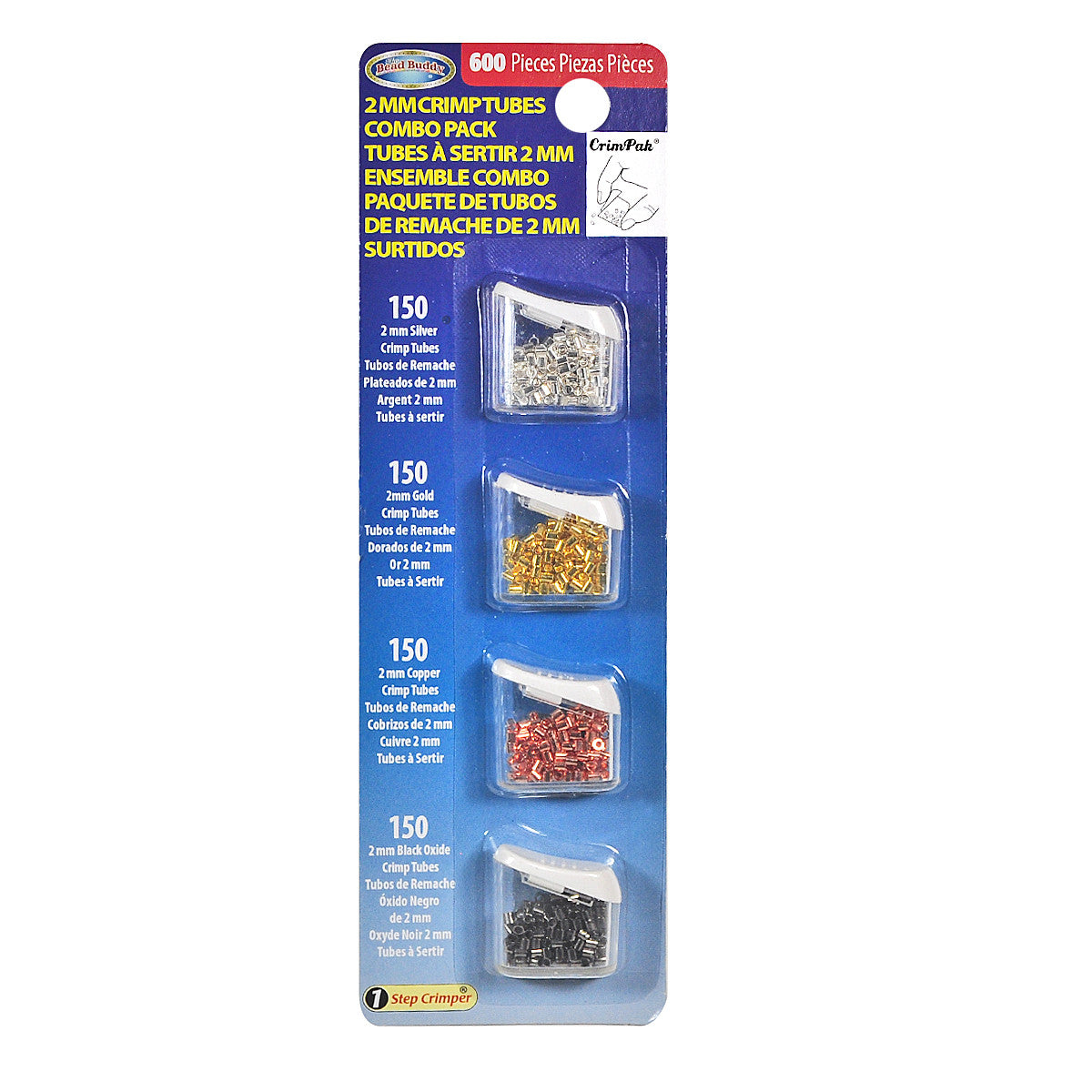 2mm Crimp Tubes Combo Pack For Jewelry Making, Color Silver, Gold, Copper, Black Oxide 150 Piece Each
