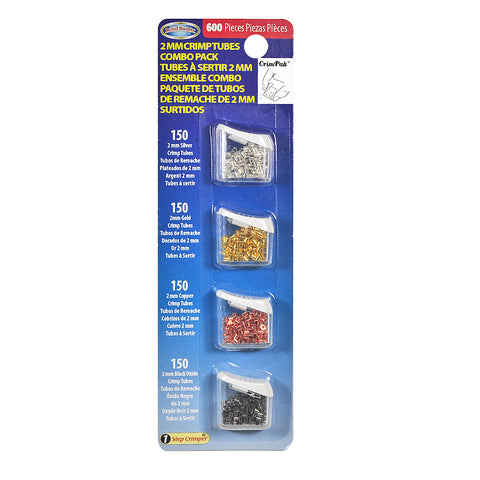 2mm Crimp Tubes Combo Pack For Jewelry Making, Color Silver, Gold, Copper, Black Oxide 150 Piece Each