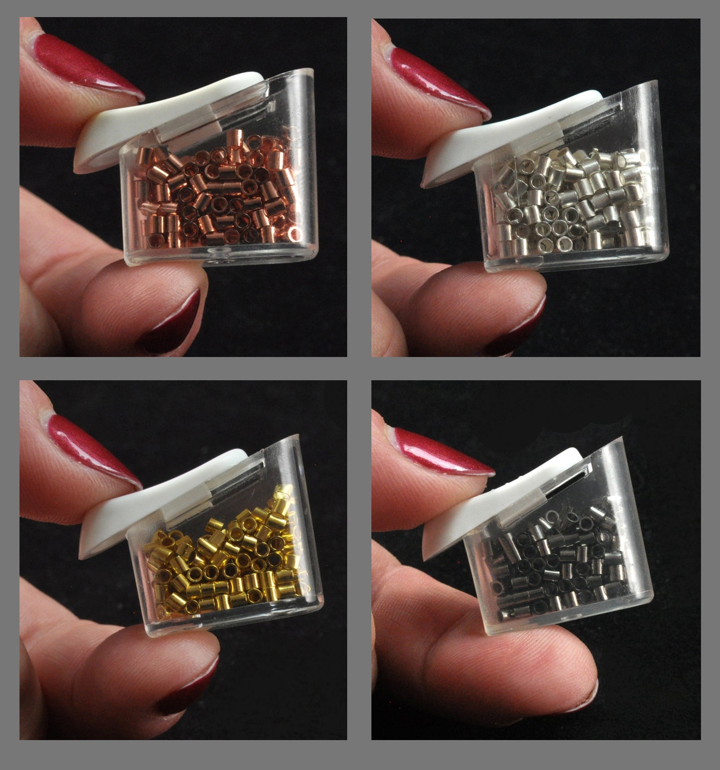 2mm Crimp Tubes Combo Pack For Jewelry Making, Color Silver, Gold, Copper, Black Oxide 150 Piece Each