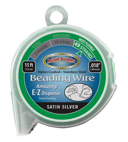 49 Strand Beading Wire, Satin Silver 15ft .018"
